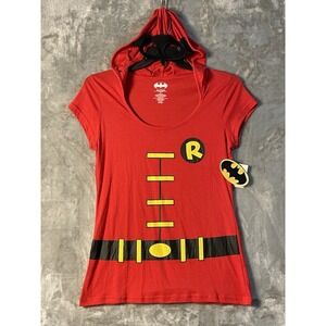 Batman Robin Hooded TShirt Women's Junior XL Red With Mask Superhero Costume NWT
